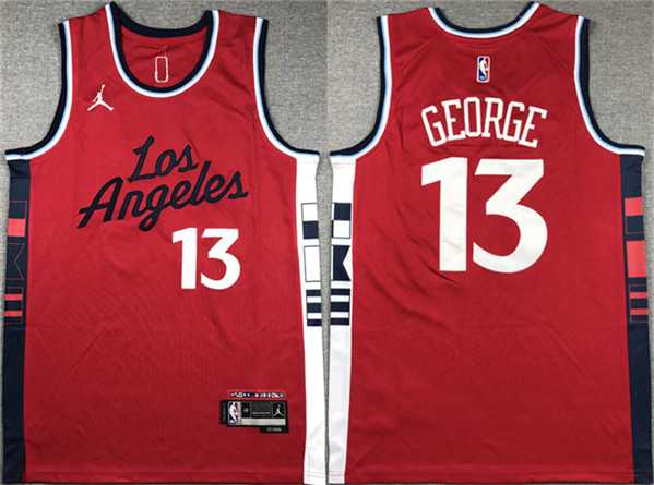 Mens Los Angeles Clippers #13 Paul George Red Stitched Jersey->los angeles clippers->NBA Jersey